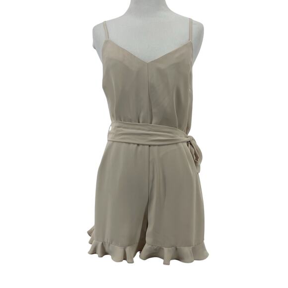 Amanda Uprichard Size XS Belted Ruffle Romper V-Neck Cream Neutral Coquette - Picture 1 of 9